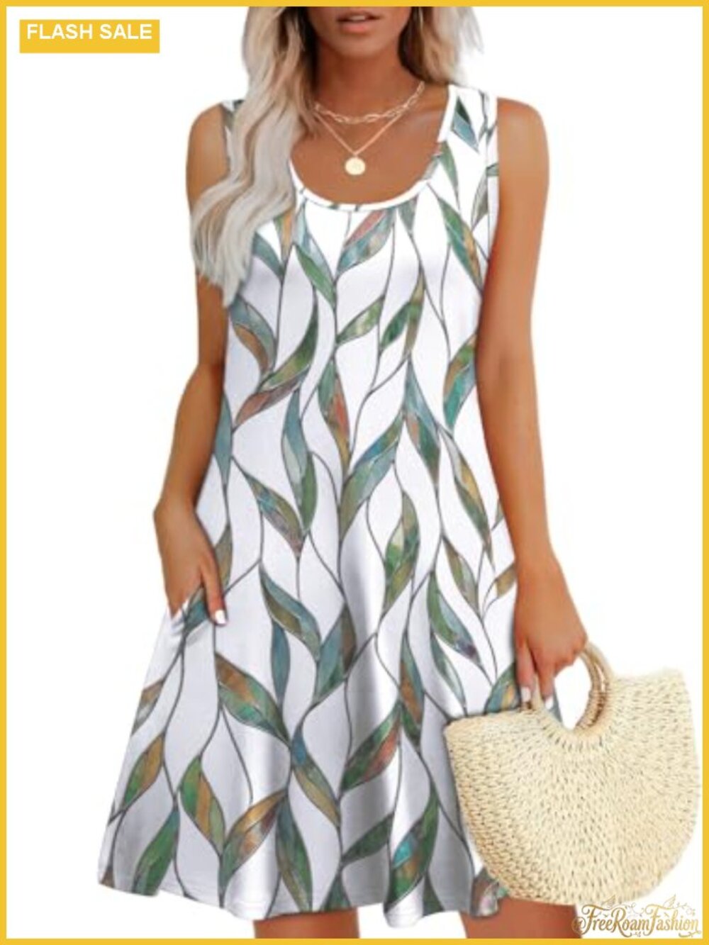 Women's Sleeveless U-Neck Casual Sundress with Pockets